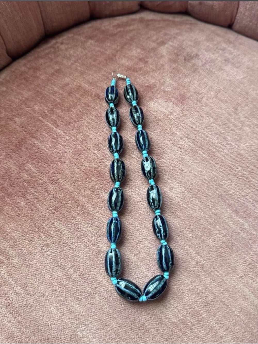 Handcrafted Black and Turquoise Beaded Necklace